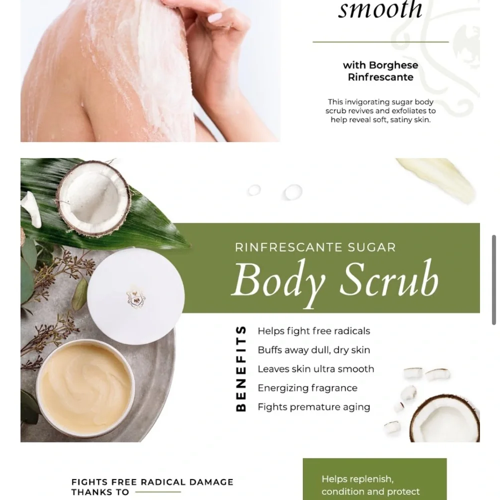 NEW Vitamin E infused Borghese Rinfrescante Sugar Body Polish - Exfoliating